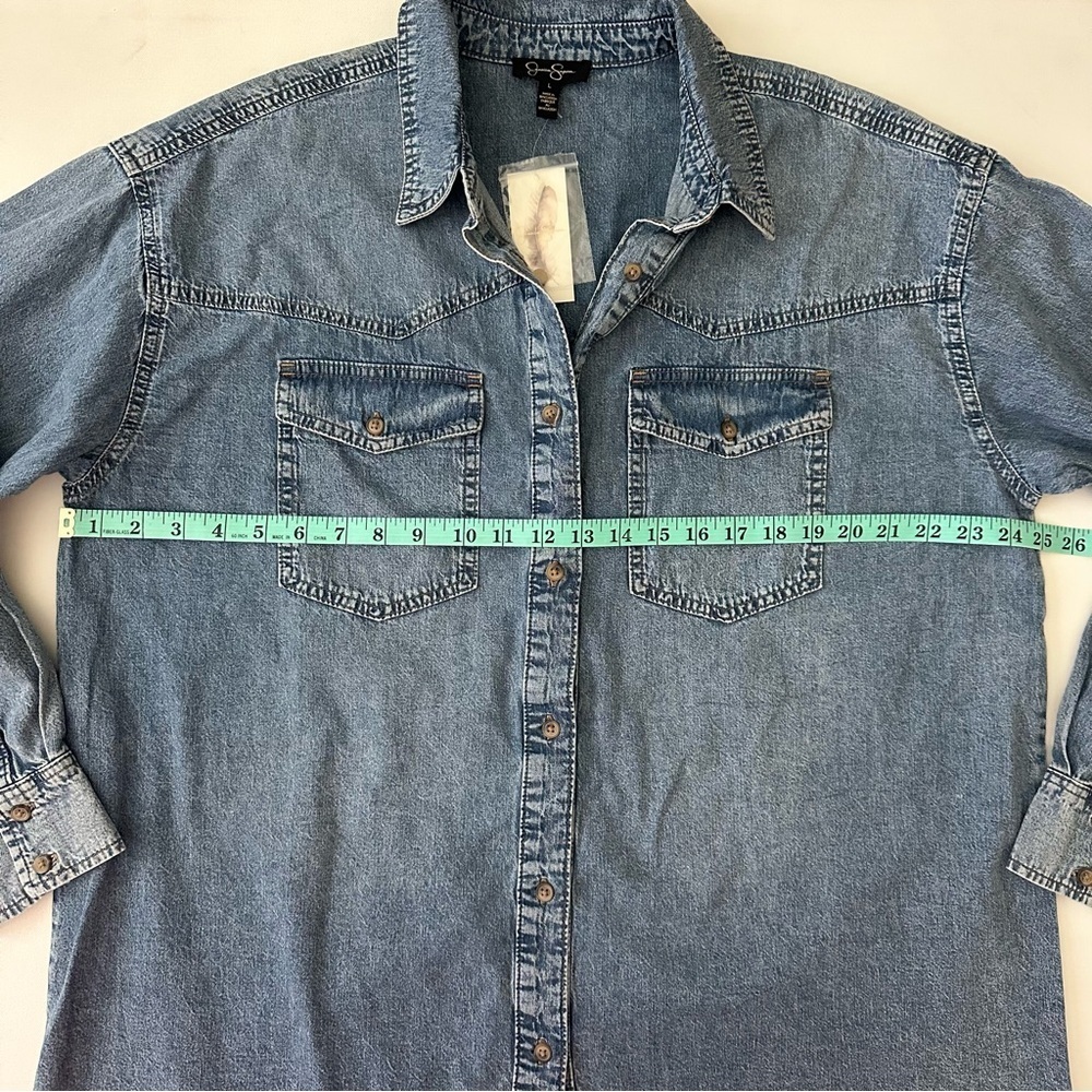 Jessica Simpson Blue Denim Button-Up Shirt Size L - Picture 5 of 14